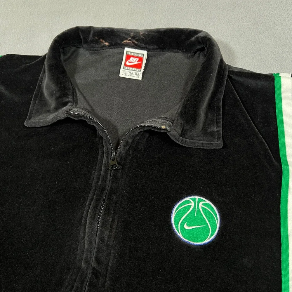 Nike Velour Track Shirt Jacket Mens 2XL Black Green‎ Basketball Velvet Warm Up
